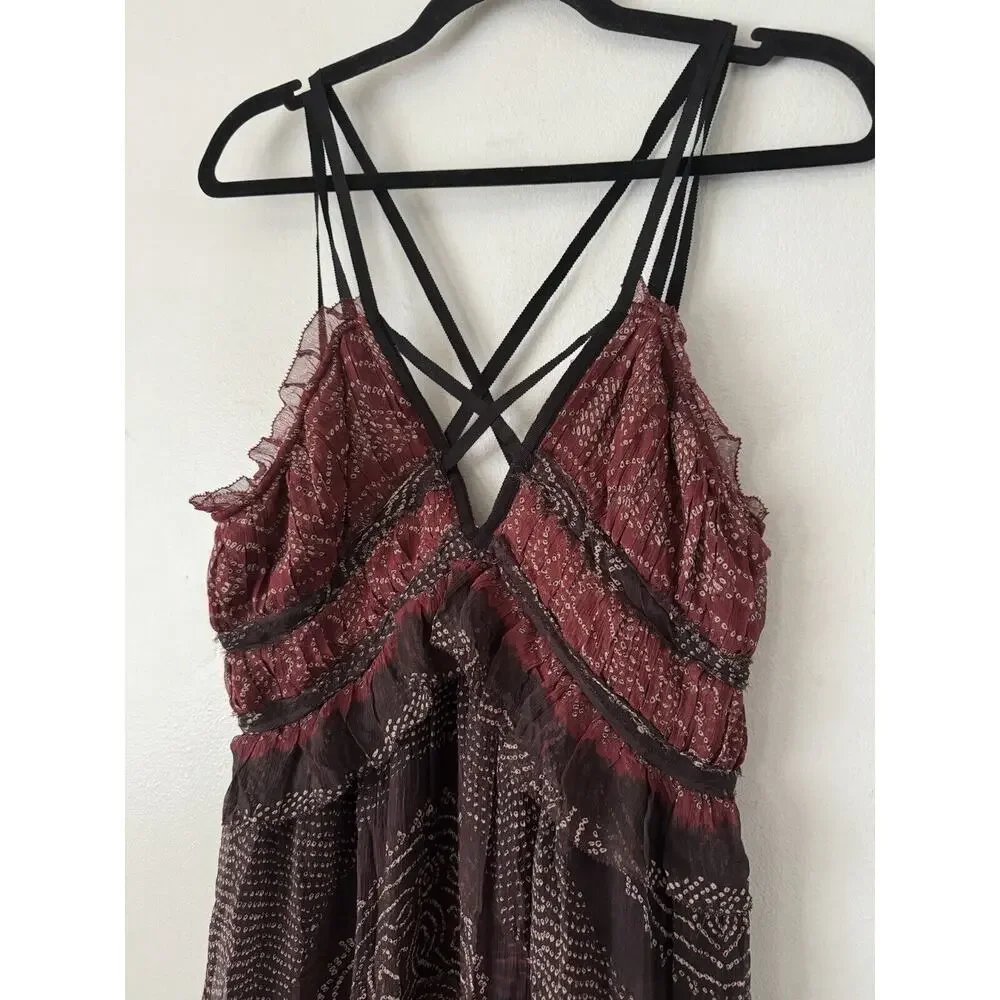 Ulla Johnson Agathe Ruffled Tiered Silk Strappy Knee Length Dress Size 8 - Picture 3 of 8